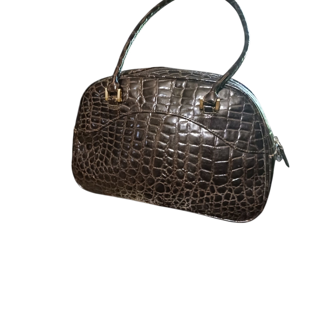 Express Brown Leather Satchel with Crocodile Texture